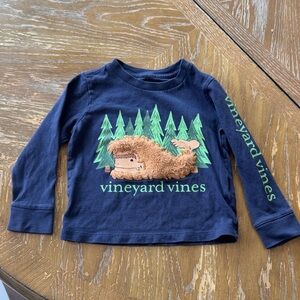 Vineyard Vines Kids Long Sleeve Shirt in Navy with Forest Design